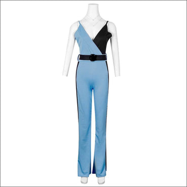 Sleeveless V-neck Patchwork Decorative Belt Slim Sling Jumpsuits