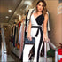 Sleeveless V-neck Patchwork Decorative Belt Slim Sling Jumpsuits