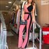Sleeveless V-neck Patchwork Decorative Belt Slim Sling Jumpsuits