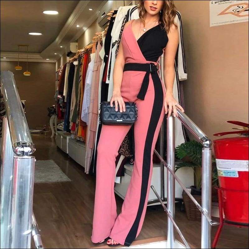 Sleeveless V-neck Patchwork Decorative Belt Slim Sling 