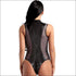 Sleeveless Zipper Mesh Patchwork PU Bodysuits