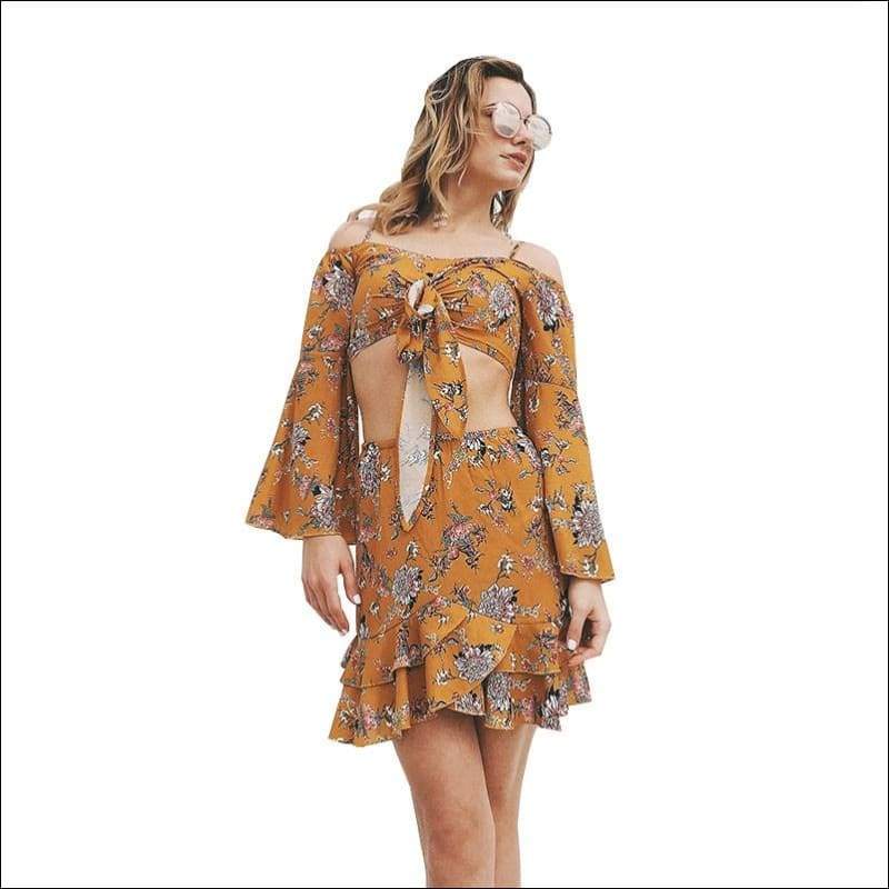 Sling Horn Sleeve Short Vest Irregular Skirt Set - M / 