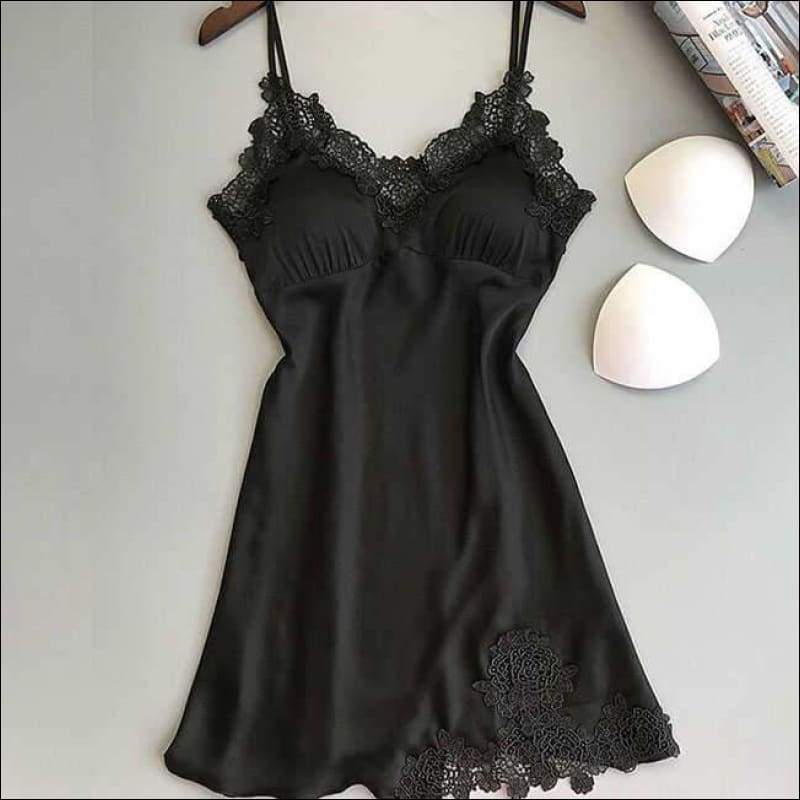 Sling Lace Padded Nightwear Dress - S / Black - Lingerie & 