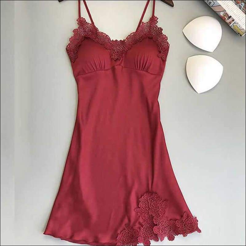 Sling Lace Padded Nightwear Dress - S / Burgundy - Lingerie 