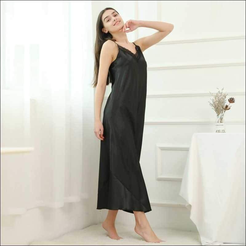 Sling Pattern Midi Length Nightdress - S / Black - Lingerie 