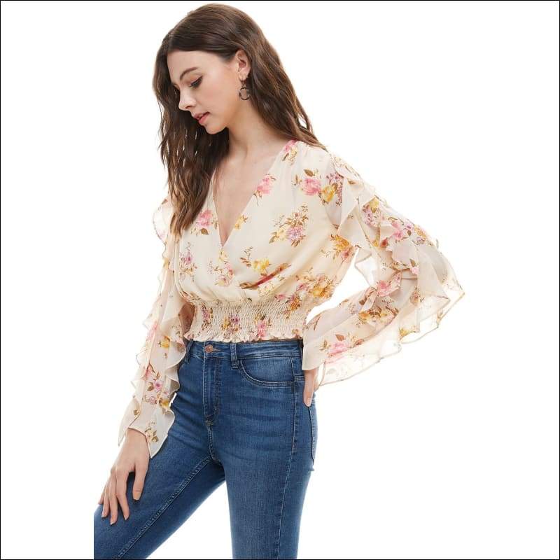 Smock Waist Ruffle Long Sleeve - Women’s Clothing