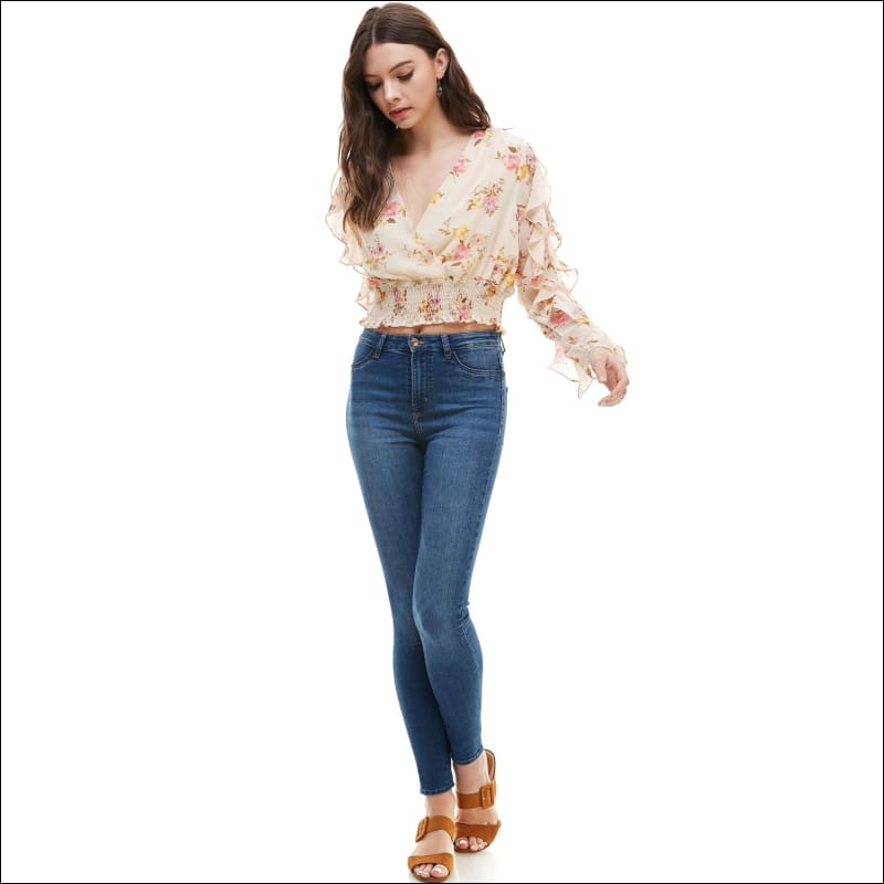 Smock Waist Ruffle Long Sleeve - Women’s Clothing