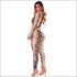Snakeskin Printed Women Sexy Crop Top Tight Pants Set