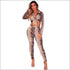 Snakeskin Printed Women Sexy Crop Top Tight Pants Set
