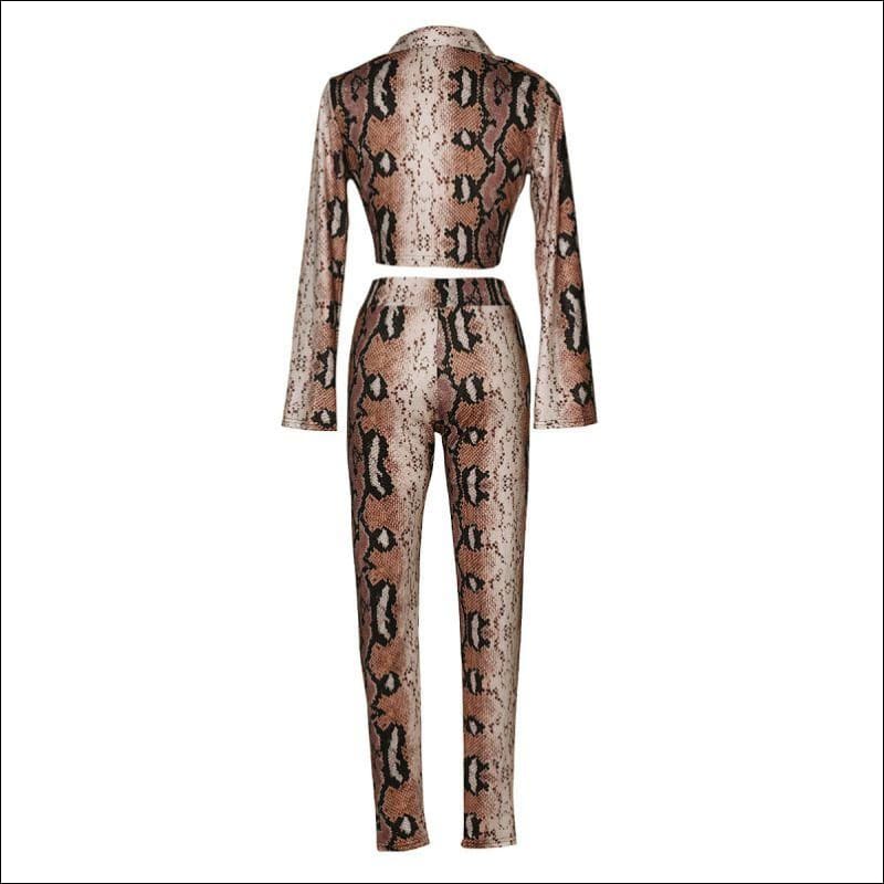 Snakeskin Printed Women Sexy Crop Top Tight Pants Set - Sets