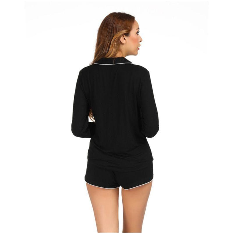 Soft Modal Fabric Lapel Collar Long Sleeve Pajama Set - XL /