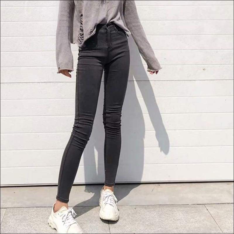 Solid Color Good Quality Elastic Slim Jeans - XS / Gray - 