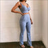 Solid Color Knit Crop Camisole And Flare Trousers Set