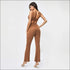 Solid Color Knit Crop Camisole And Flare Trousers Set