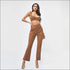 Solid Color Knit Crop Camisole And Flare Trousers Set