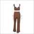 Solid Color Knit Crop Camisole And Flare Trousers Set
