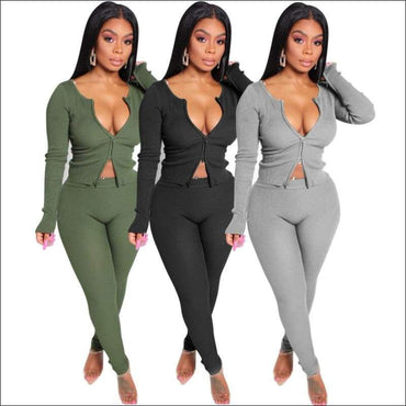 Solid Color Knit Crop Camisole And Flare Trousers Set
