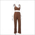 Solid Color Knit Crop Camisole And Flare Trousers Set