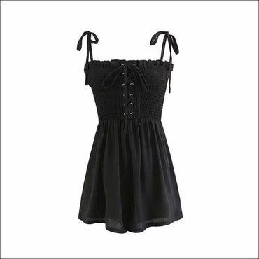 Solid Color Spaghetti Strap Lace-up Stretchy Rompers