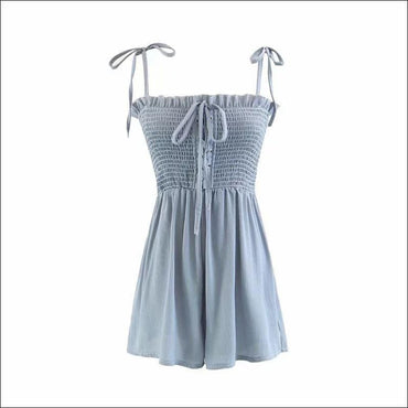 Solid Color Spaghetti Strap Lace-up Stretchy Rompers