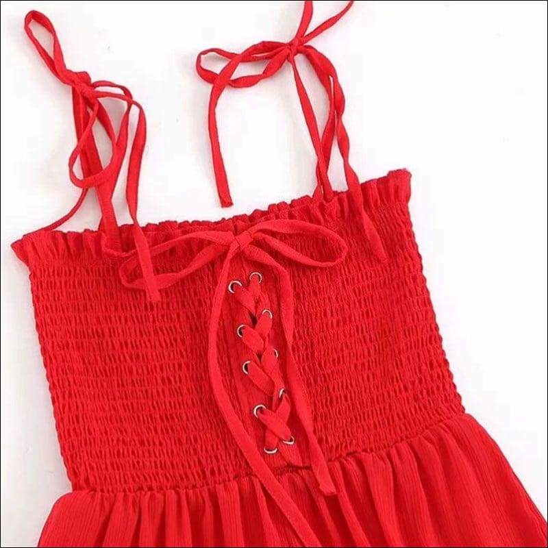 Solid Color Spaghetti Strap Lace-up Stretchy Rompers - S / 
