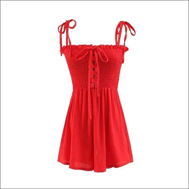 Solid Color Spaghetti Strap Lace-up Stretchy Rompers
