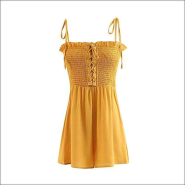 Solid Color Spaghetti Strap Lace-up Stretchy Rompers
