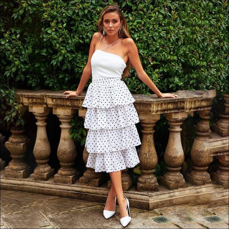 Spaghetti Strap Camis Polka Dot Printed Tiered Skirt - S / 