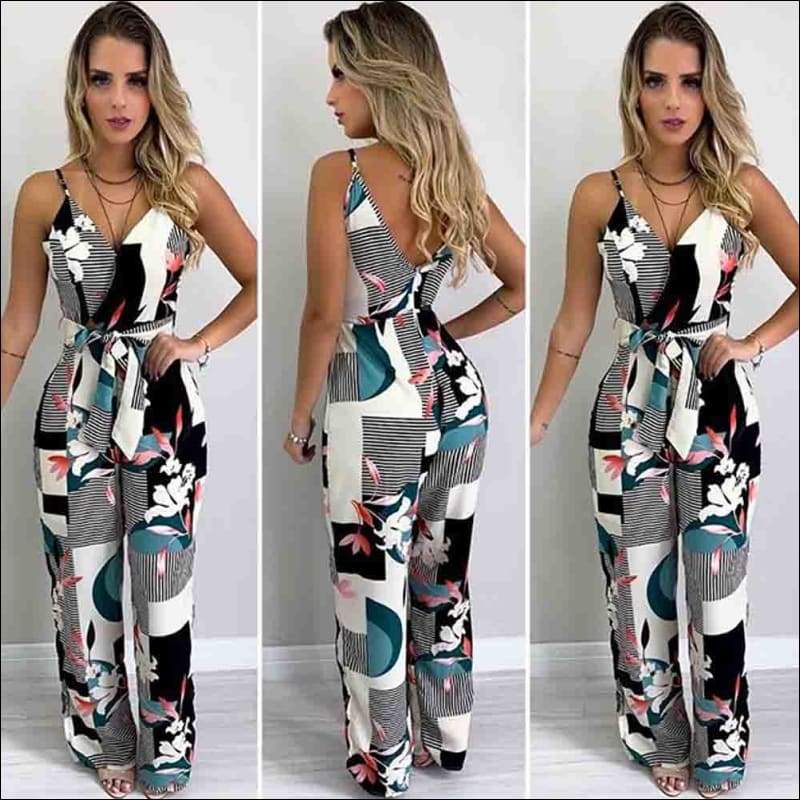 Spaghetti Strap Lace-up Boho Floral Print - S / White - 