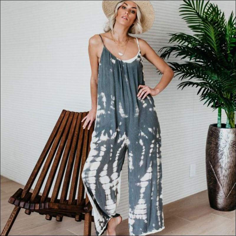 Spaghetti Strap Loose Tie Dye Sleeveless - M / Grey - 