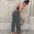 Spaghetti Strap Low-cut Stripes Print Knotted Jumpsuits