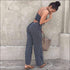 Spaghetti Strap Low-cut Stripes Print Knotted Jumpsuits