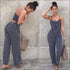Spaghetti Strap Low-cut Stripes Print Knotted Jumpsuits