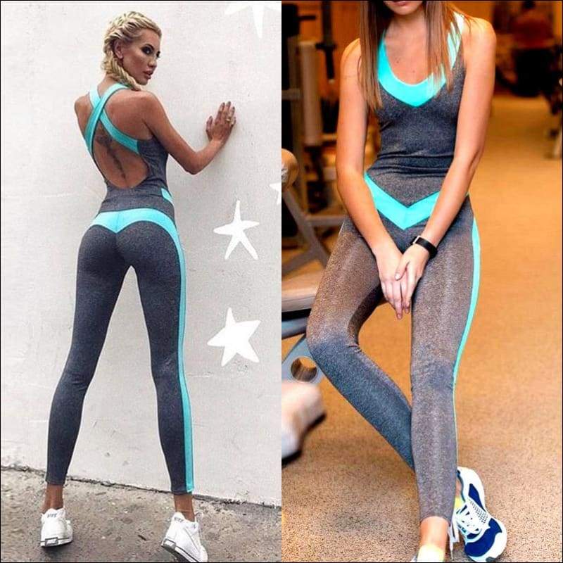 Sports Jumpsuits Block Color Crossing Strap Tight - 