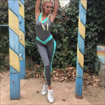 Sports Jumpsuits Block Color Crossing Strap Tight