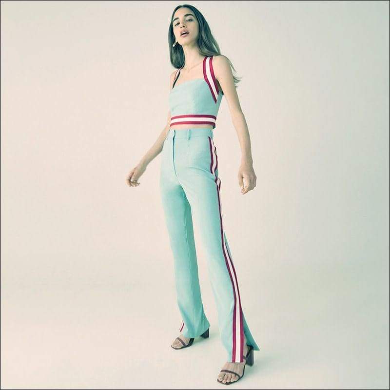 Sporty Braided Shoulder Strap Vest And Wide Leg Pants Set - 