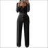 Square Neck Long Sleeve Stripes Pattern Buttoned Women Wear Set