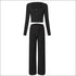 Square Neck Long Sleeve Stripes Pattern Buttoned Women Wear Set