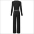 Square Neck Long Sleeve Stripes Pattern Buttoned Women Wear Set