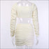 Square Neck Long-sleeve Top And Crease Bodycon Skirt Set