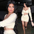 Square Neck Long-sleeve Top And Crease Bodycon Skirt Set