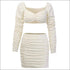 Square Neck Long-sleeve Top And Crease Bodycon Skirt Set