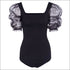 Square Neck Mesh Short-sleeve Slim Fit Bodysuit