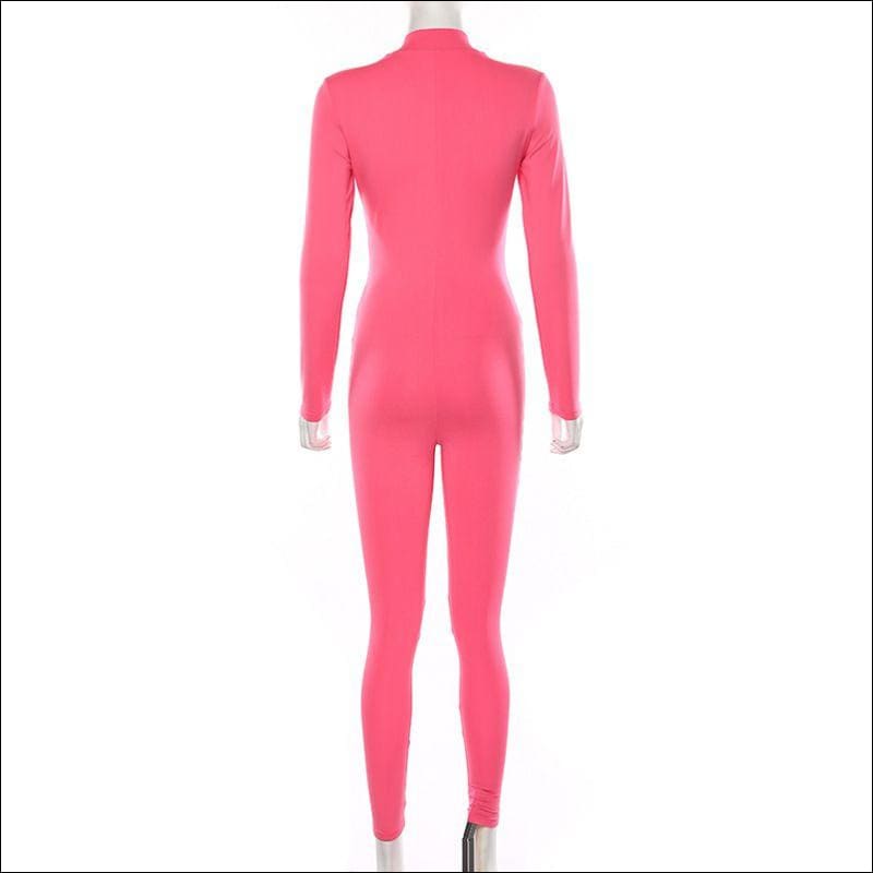 Stand Collar Long-sleeve Zipper Tight Jumsuits - Jumpsuits