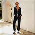 Stand Collar Zipper Long Sleeve Lace-up Casual Jumpsuits