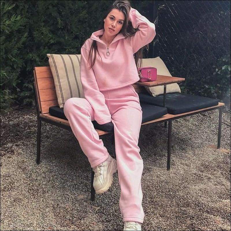 Stand Collar Zipper Long-sleeve Sweatshirt Casual Pants 
