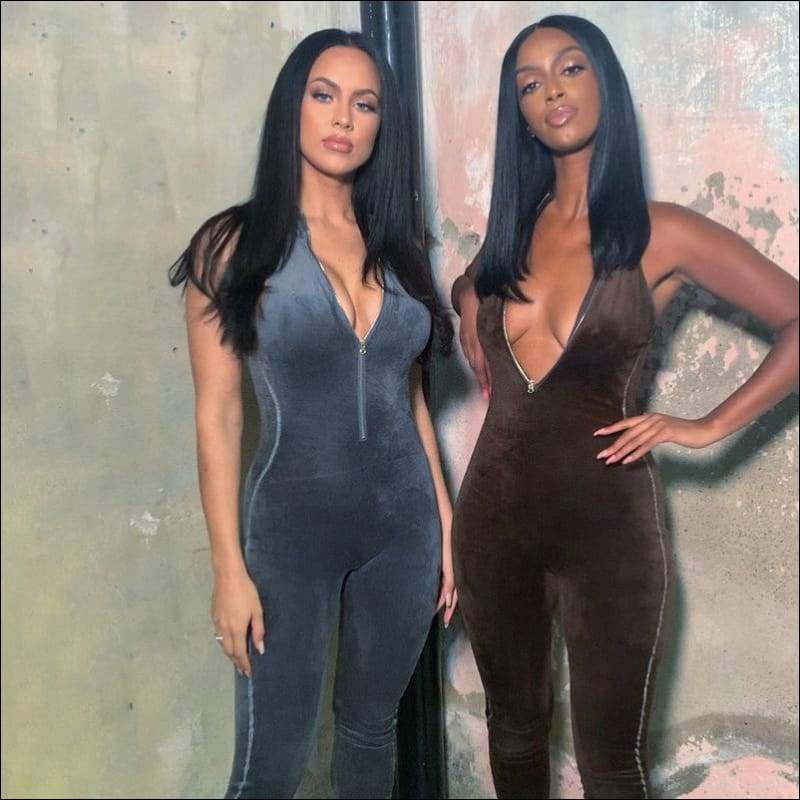 Stand Collar Zipper Sleeveless Tight Jumpsuits - S / Blue - 