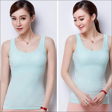 Steel Free Padded Solid Color Cotton Tank Top