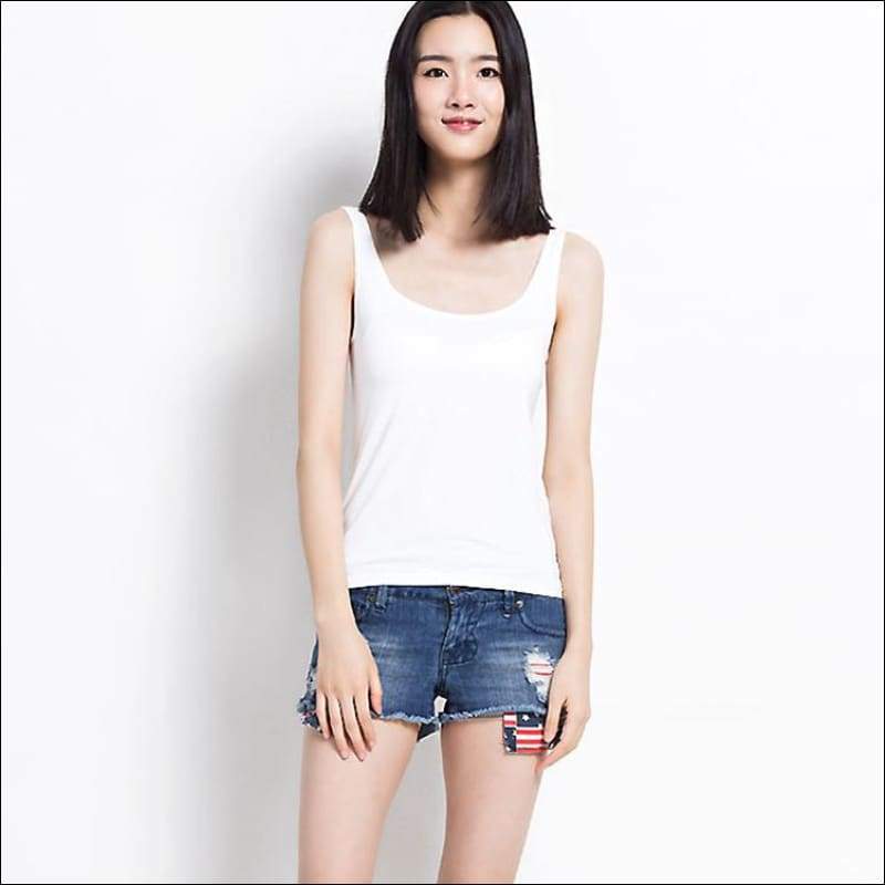 Steel Free Padded Solid Color Cotton Tank Top - S / White - 