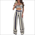 Strapless Crossing Design Crop Top Stripes Print Pants Set